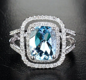 Kali- Cushion Aquamarine Ring 14K White gold - Lord of Gem Rings