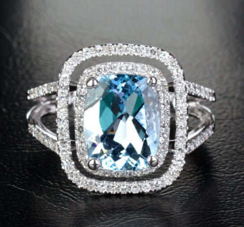 Kali- Cushion Aquamarine Ring 14K White gold - Lord of Gem Rings