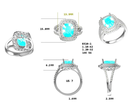Kali- Cushion Aquamarine Ring 14K White gold