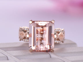 Karmen - Emerald Cut 5ct Morganite Ring Diamond Lace - Lord of Gem Rings