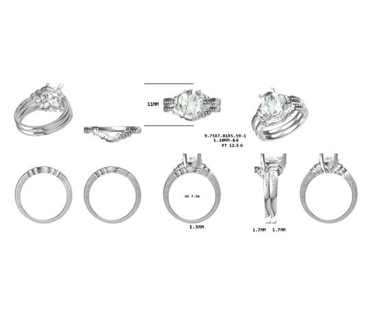 Kiki- platinum Diamond Engagement Semi Mount Ring and Contour Band