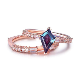 Kite Alexandrite Diamond Bridal Set 14K Rose Gold - Lord of Gem Rings