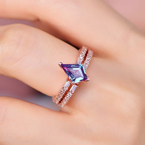 Kite Alexandrite Diamond Bridal Set 14K Rose Gold - Lord of Gem Rings