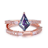 Kite Alexandrite Diamond Bridal Set 14K Rose Gold - Lord of Gem Rings