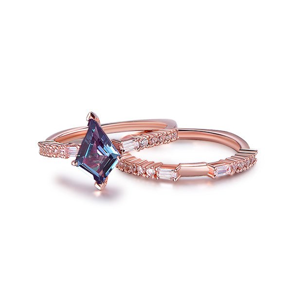 Kite Alexandrite Diamond Bridal Set 14K Rose Gold - Lord of Gem Rings