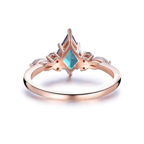 Kite Alexandrite Moonstone Moissanite Ring 14K Rose Gold - Lord of Gem Rings