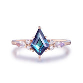 Kite Alexandrite Moonstone Moissanite Ring 14K Rose Gold - Lord of Gem Rings