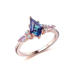 Kite Alexandrite Moonstone Moissanite Ring 14K Rose Gold - Lord of Gem Rings