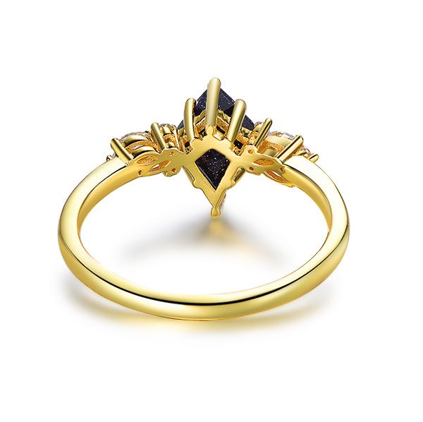 Kite Blue Sandstone Marquise Moissanite Vintage Ring 14K Yellow Gold - Lord of Gem Rings