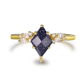 Kite Blue Sandstone Marquise Moissanite Vintage Ring 14K Yellow Gold - Lord of Gem Rings