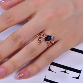 Kite Blue Sandstone Moissanite Amethyst Alexdrite Vine Ring Bridal Set 14K Gold - Lord of Gem Rings