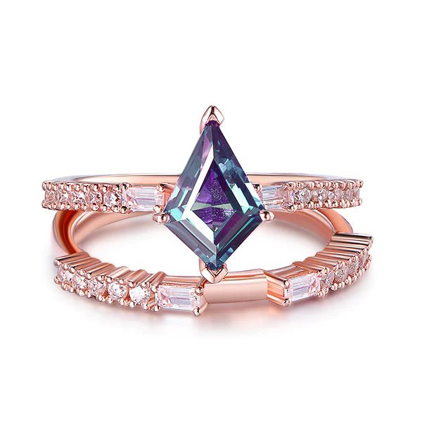 Kite Cut Alexandrite Ring Set Euro Shank Silver - Lord of Gem Rings