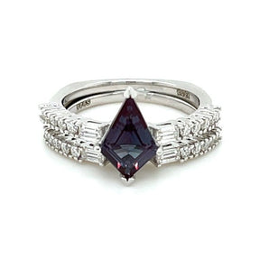 Kite Cut Alexandrite Ring Set Euro Shank Silver - Lord of Gem Rings