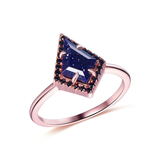 Kite Cut Blue Sandstone Engagement Ring 14K Gold/Silver