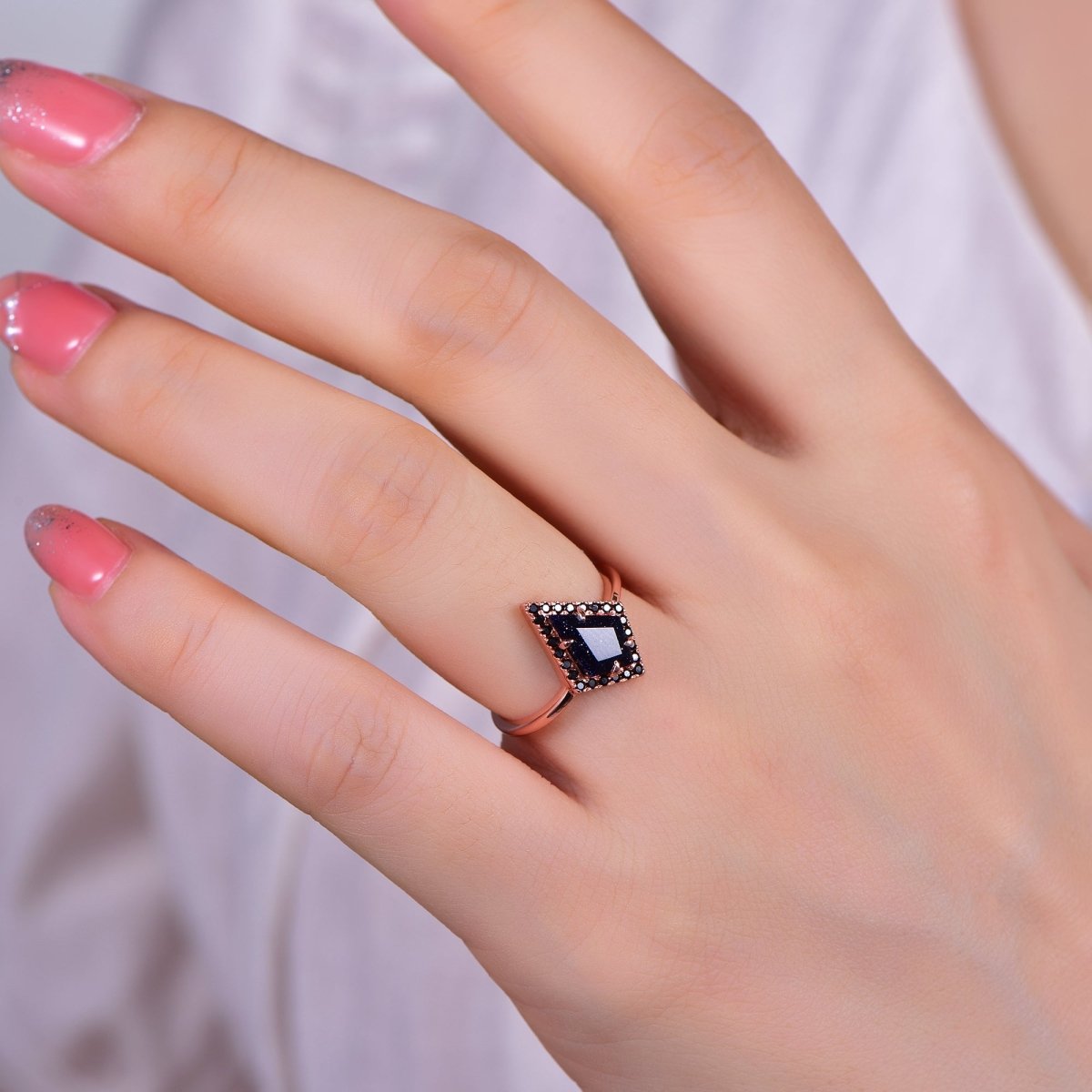 Kite Cut Blue Sandstone Engagement Ring 14K Gold/Silver - Lord of Gem Rings