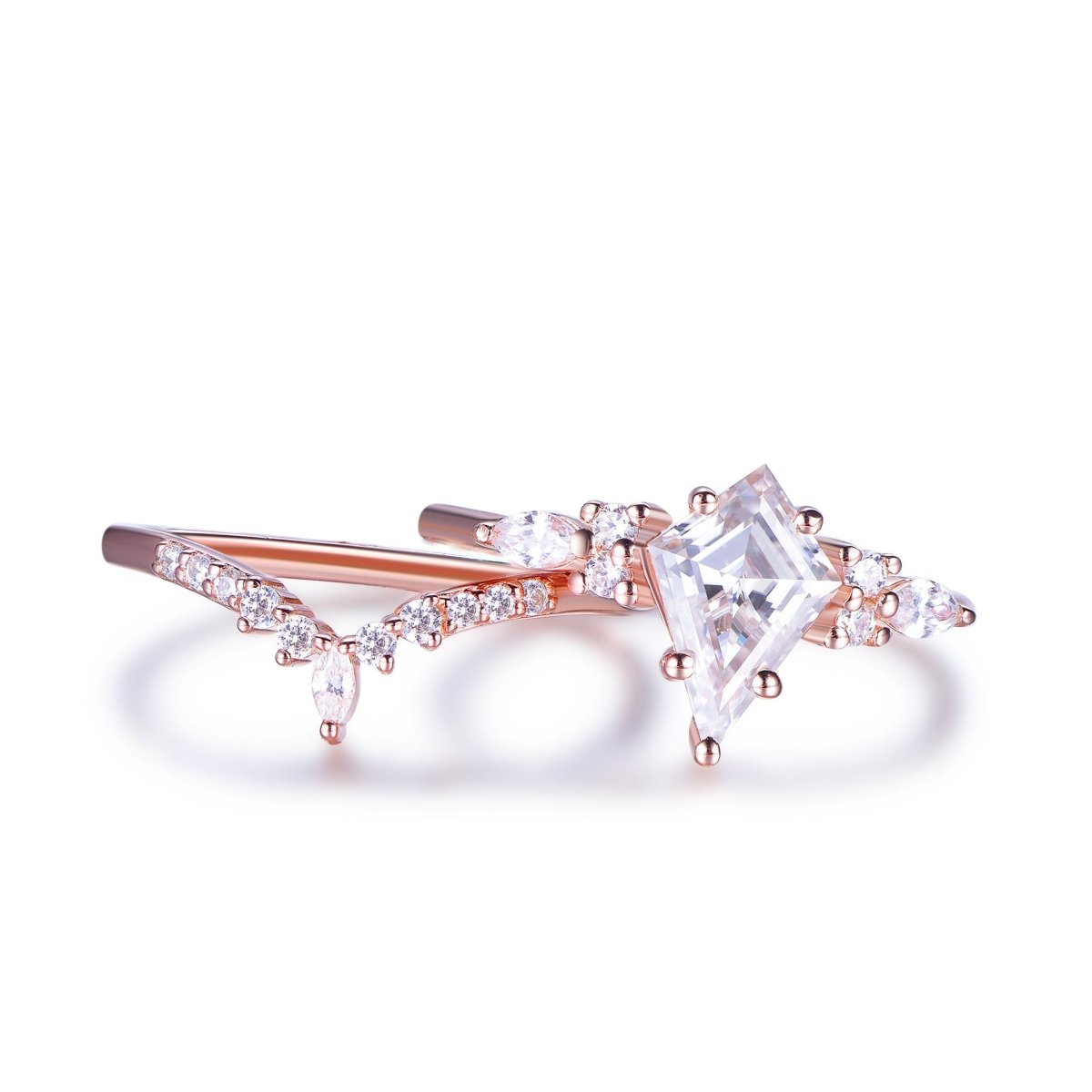 Kite Moissanite Vintage Bridal Set, 14K Gold/Silver - Lord of Gem Rings