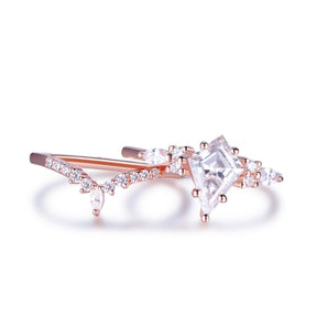 Kite Moissanite Vintage Bridal Set, 14K Gold/Silver - Lord of Gem Rings