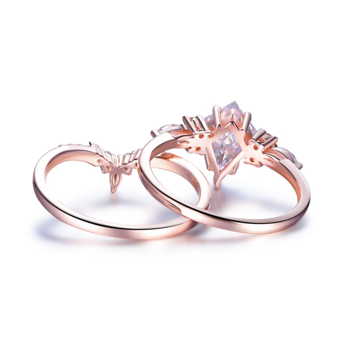 Kite Moissanite Vintage Bridal Set, 14K Gold/Silver - Lord of Gem Rings