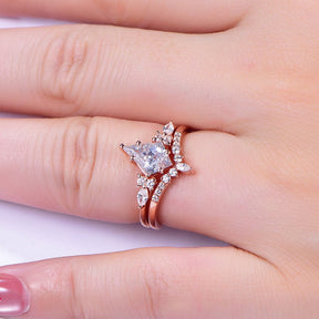 Kite Moissanite Vintage Bridal Set, 14K Gold/Silver - Lord of Gem Rings