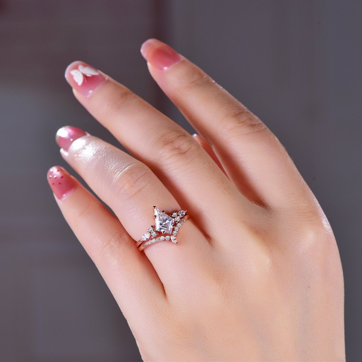 Kite Moissanite Vintage Bridal Set, 14K Gold/Silver - Lord of Gem Rings
