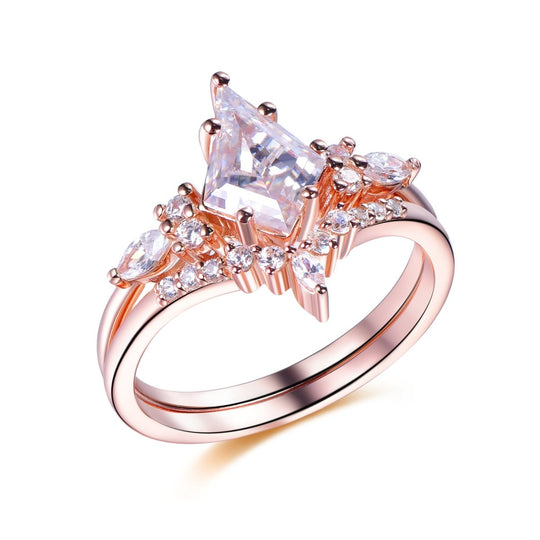 Kite Moissanite Vintage Bridal Set,  14K Gold/Silver