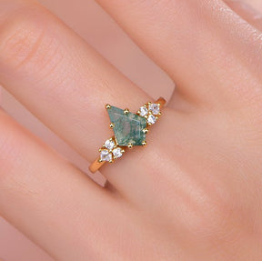 Kite Natural Moss Agate Engagement Ring 14K Yellow Gold - Lord of Gem Rings
