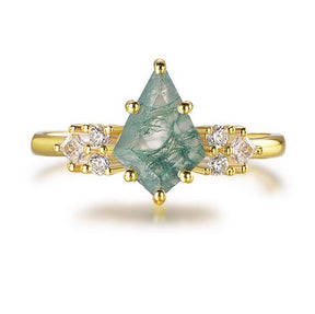 Kite Natural Moss Agate Engagement Ring 14K Yellow Gold - Lord of Gem Rings
