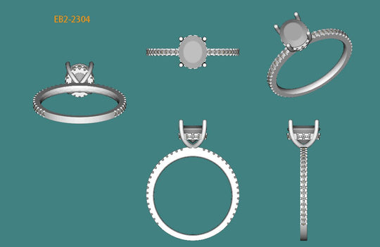 KND-  Matching Pave Diamond Ring for Oval Semi Mounting Ring 14K Yellow Gold