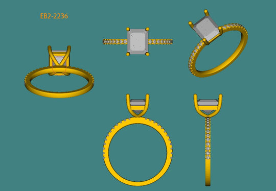 KND: Matching Ring for Emerald Cut Semi Mount Ring 14K Rose Gold