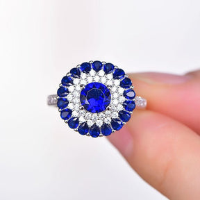 Lab Blue Sapphire Triple Halo Engagement Ring 14K White Gold - Lord of Gem Rings