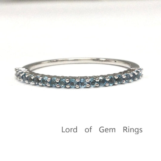 London Blue Topaz Wedding Band Thin Design Half Eternity December Birthstone Band