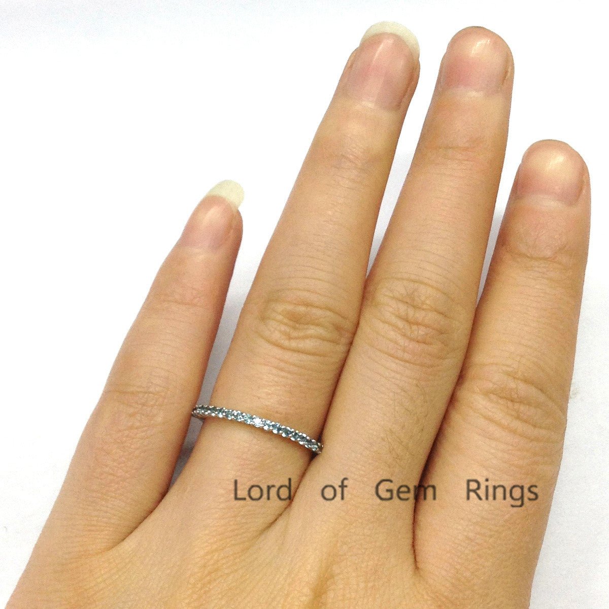 London Blue Topaz Wedding Band Thin Design Half Eternity December Birthstone Band - Lord of Gem Rings