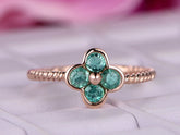 Lucky Clover Twisted Emerald Ring 14K White Gold - Lord of Gem Rings