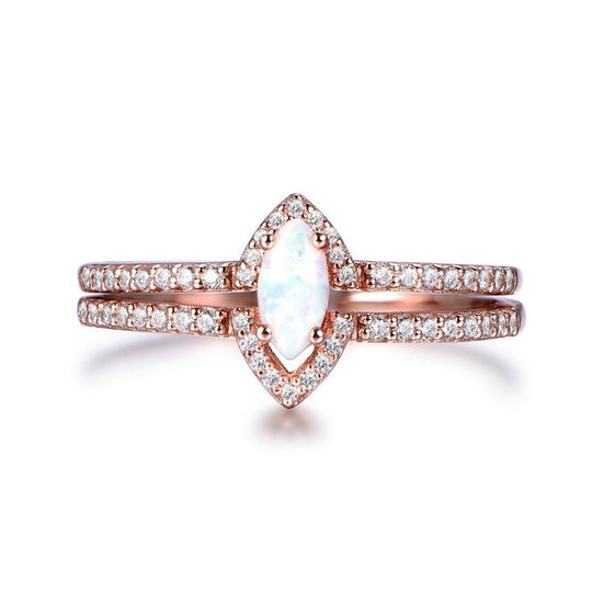 Marquise Africa Opal Diamond Half Halo Bridal Set