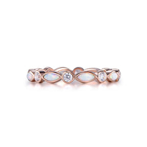 Marquise Africa Opal Moissanite Full Eternity Wedding Band 14K Rose Gold - Lord of Gem Rings