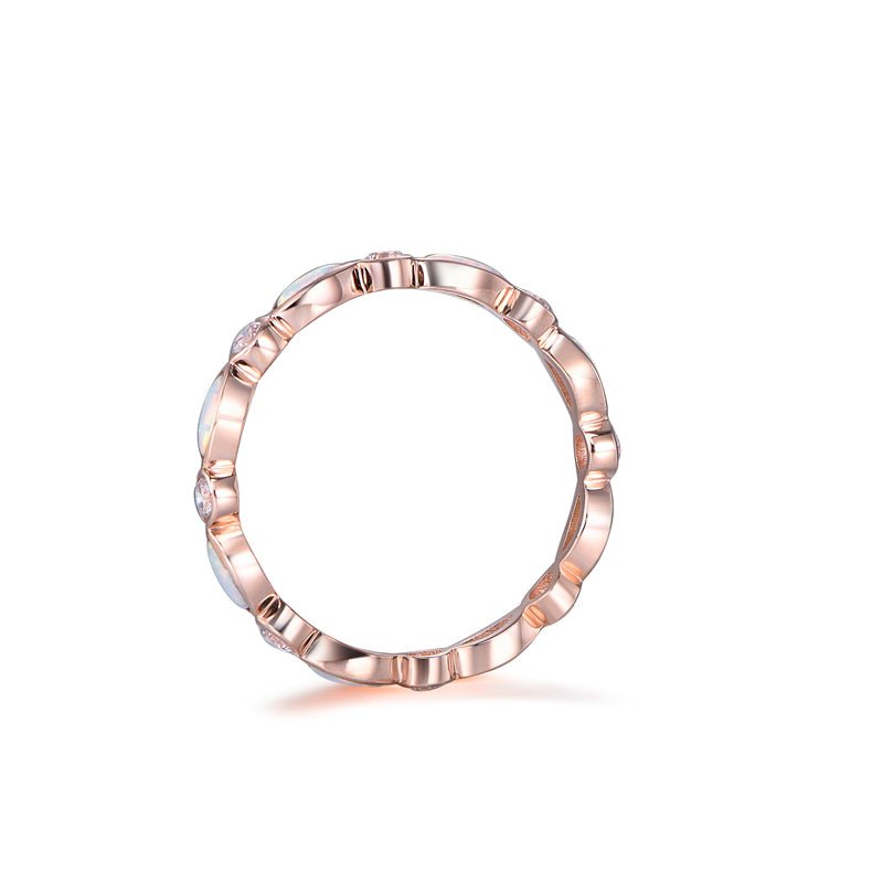 Marquise Africa Opal Moissanite Full Eternity Wedding Band 14K Rose Gold - Lord of Gem Rings