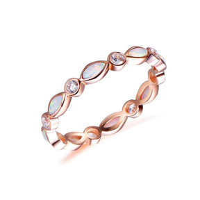 Marquise Africa Opal Moissanite Full Eternity Wedding Band 14K Rose Gold - Lord of Gem Rings