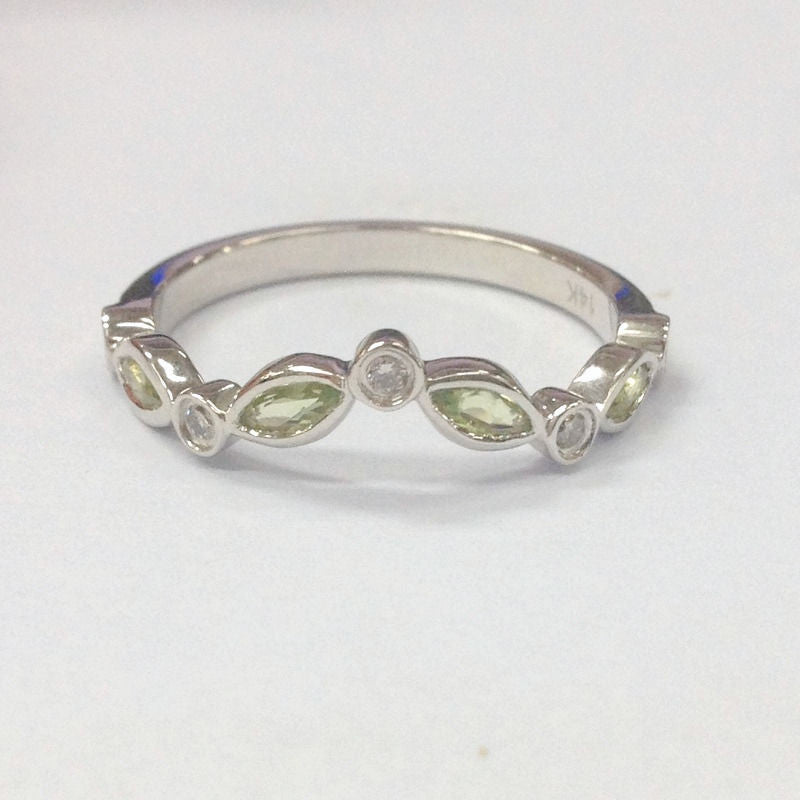 Marquise and Dot Peridot Diamond Chevron August Birthstone Band - Lord of Gem Rings