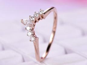 Marquise and Round Moissanite Tiara Ring 14K Rose Gold - Lord of Gem Rings