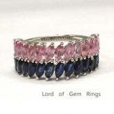 Marquise Blue and Pink Sapphire Slanted September Birthstone Band Set - Lord of Gem Rings