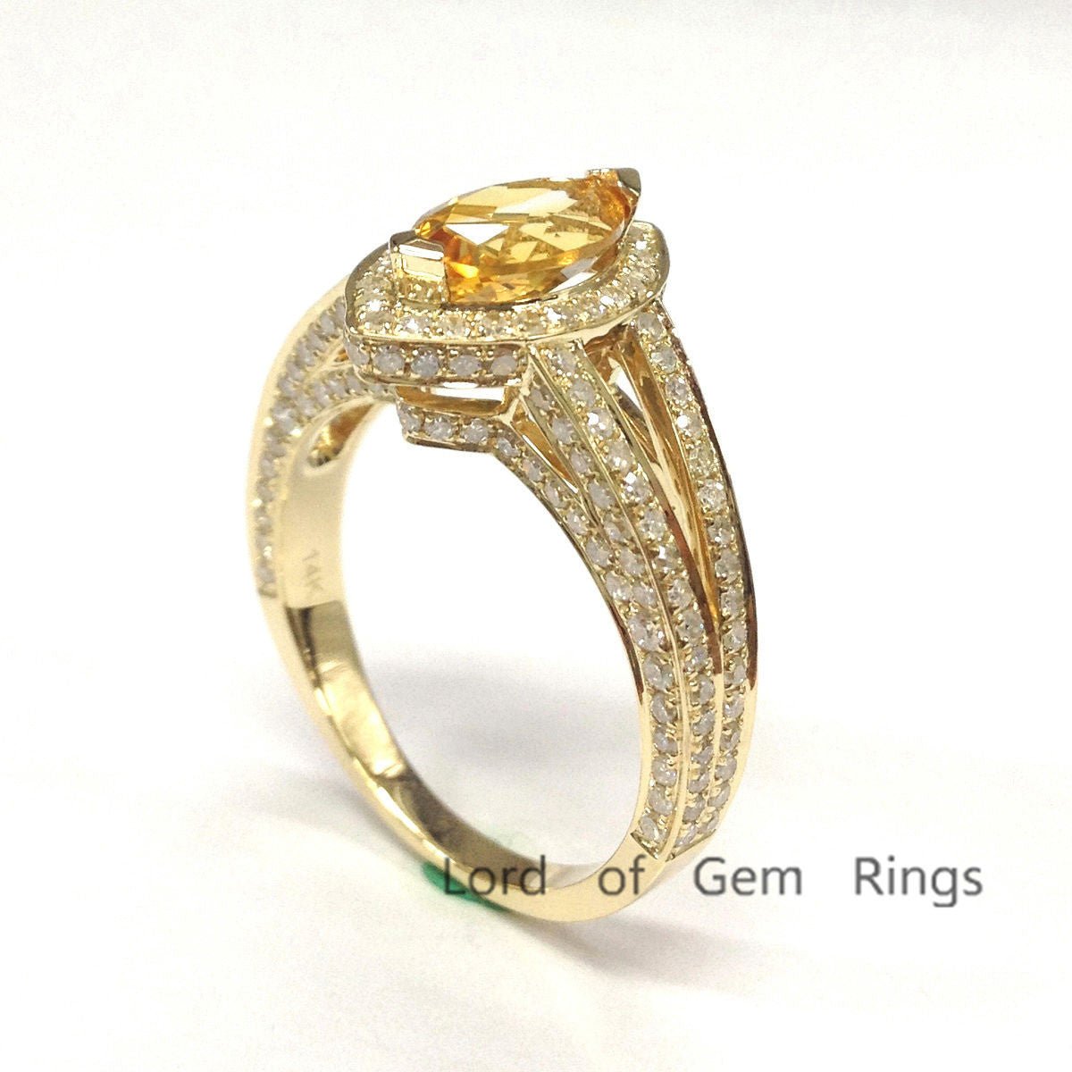 Marquise Citrine Engagement Ring whg Diamond Split Shank - Lord of Gem Rings