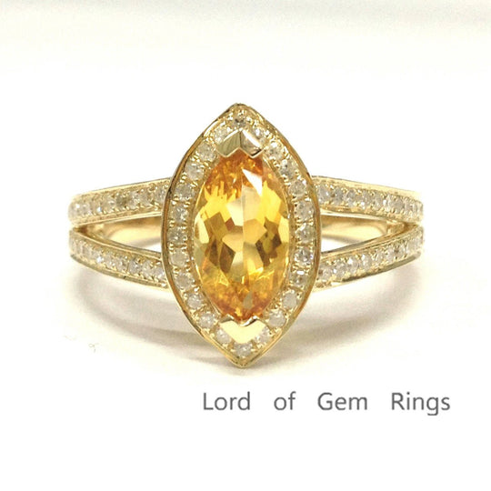 Marquise Citrine Engagement Ring whg Diamond Split Shank