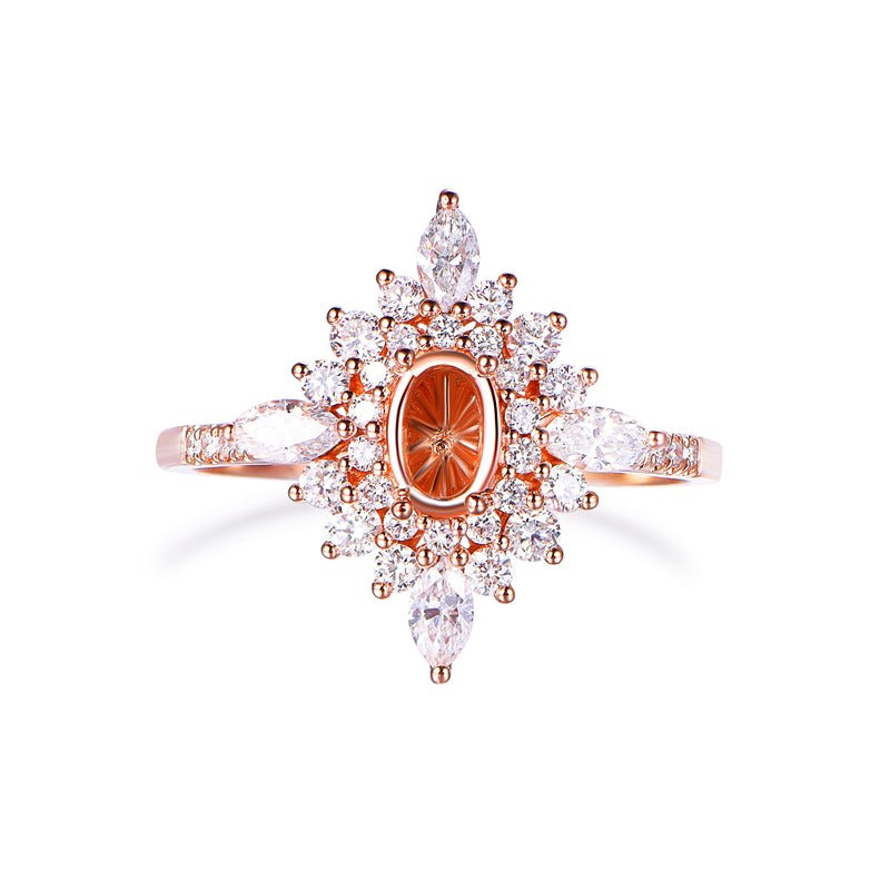 Marquise Diamond Double Halo Oval Semi-Set - Lord of Gem Rings