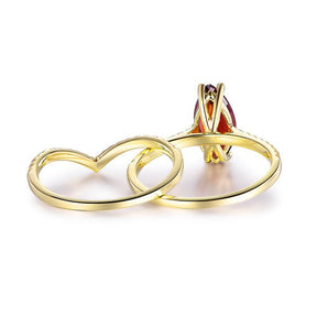 Marquise Garnet Diamond Chevron Wedding Bridal Set 14K Yellow Gold - Lord of Gem Rings