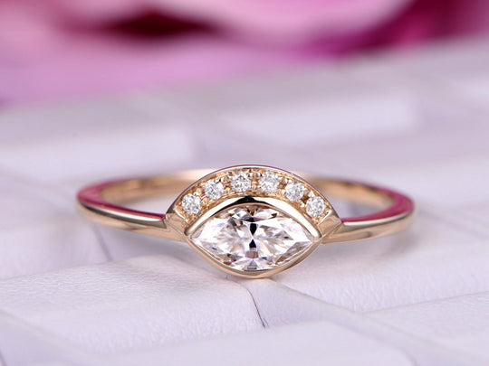 Marquise Moissanite Diamond Crescent Halo