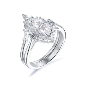 Marquise Moissanite Engagement Ring with Contour Wedding Ring 14K White Gold - Lord of Gem Rings