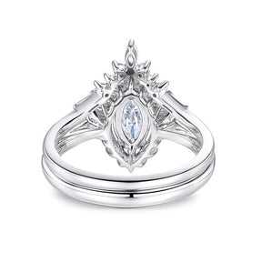 Marquise Moissanite Engagement Ring with Contour Wedding Ring 14K White Gold - Lord of Gem Rings