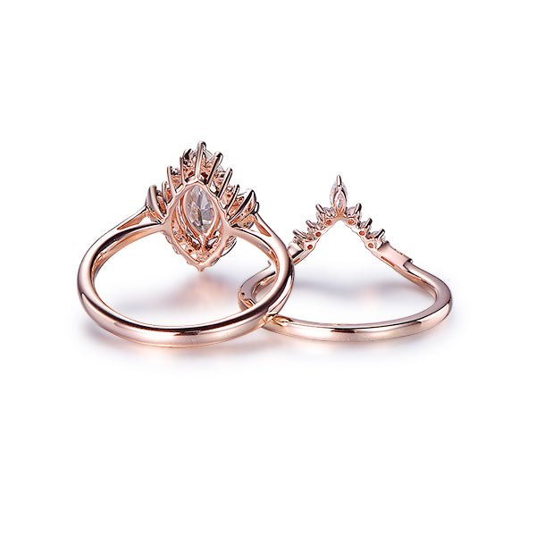 Marquise Moissanite Engagement Ring with Contour Wedding Ring in 14K Rose Gold - Lord of Gem Rings