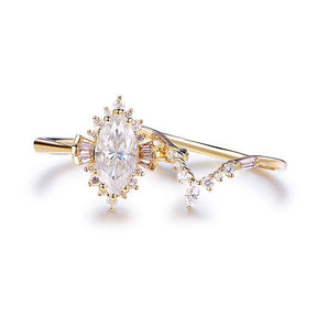 Marquise Moissanite Engagement Ring with Contour Wedding Ring in 14K Yellow Gold - Lord of Gem Rings