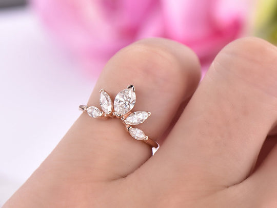 Marquise Moissanite Tiara Contour Wedding Ring